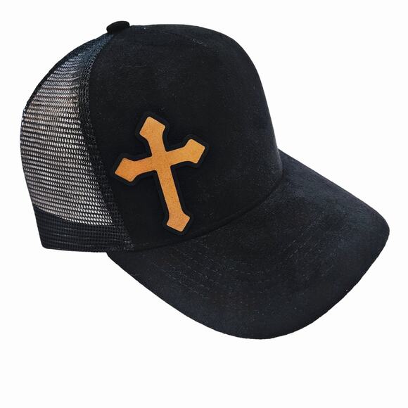 NWT Cross Faux Suede Snap Back Mesh Trucker Hat Cap - Picture 5 of 10